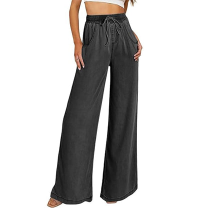 Women summer loose straight jeans drawstring pocket Sweatpants