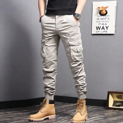 Casual Side Flap Pockets Workwear Tapered Pants, Men's Cargo Pants for Spring Fall Outdoor