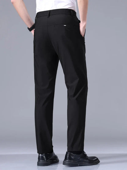 High Elastic Ultra-thin Casual Pants Men's Business Straight Slim Trousers Breathable Classic Black Gray Male Brand Pant