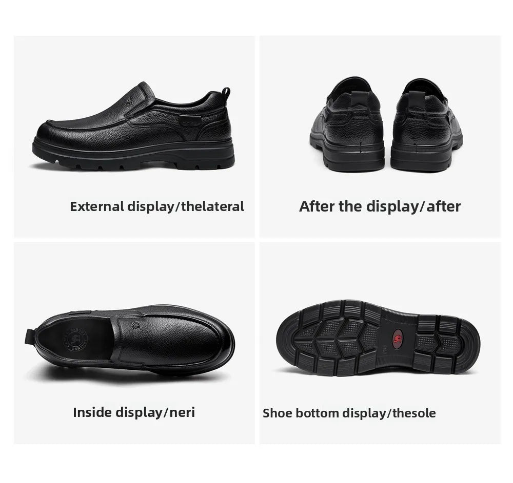 Golden Camel Men's Shoes 2026 New Business Casual Soft Sole Leather Shoes Brand Design Soft Soles Non-slip Velvet Warm Loafers