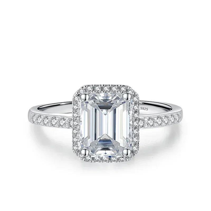 1ct 2ct Moissanite Ring for Women Emerald Radiant Cut Lab Diamond Rings Sterling Silver 925 with Gold Plated Wedding Band