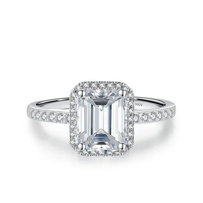 1ct 2ct Moissanite Ring for Women Emerald Radiant Cut Lab Diamond Rings Sterling Silver 925 with Gold Plated Wedding Band