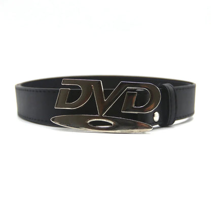 Unisex Nostalgic Design DVD Buckle Belt Men Women Decoration Paired with Jeans Belt Versatile White Black Design Sense Belt