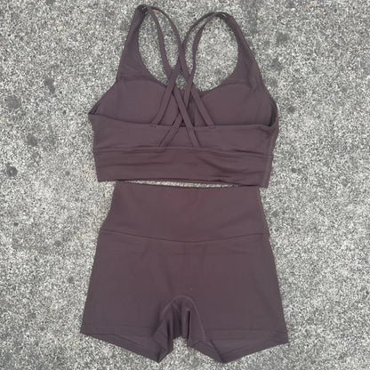 Solid Color gym bike Yoga Set short Legging +cross sport bra Tracksuit  Athletic Women Gym Suit Comprehensive Training Jogging