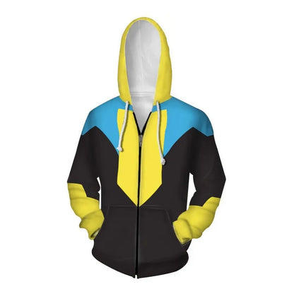 Anime Color Block Hoodies for Men Long Sleeve Pullover Sweatshirt with Pockets 3D Printed Casual Streetwear Zipper Jacket
