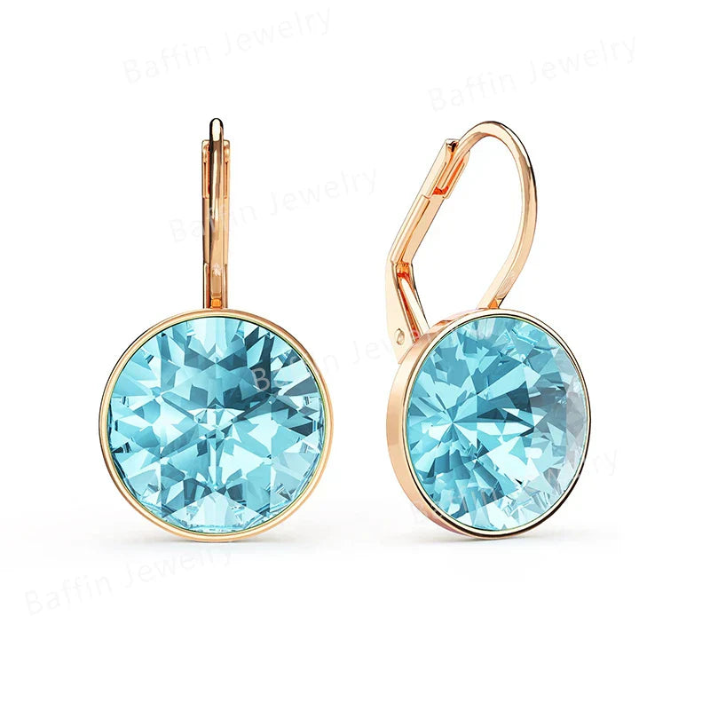 Earring for Women Christmas Birthday Premium Austrian Crystals Round Cut Dangle Silver Gold Color Pierced Jewelry