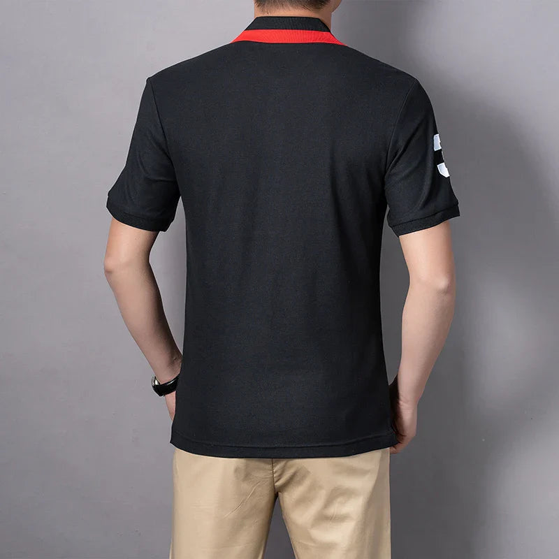 Men's polo shirt USA Chicago short sleeve Royal leisure sports party cotton embroidered with slit contrast color original