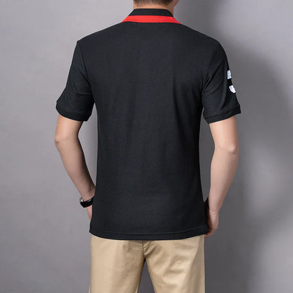 Men's polo shirt USA Chicago short sleeve Royal leisure sports party cotton embroidered with slit contrast color original