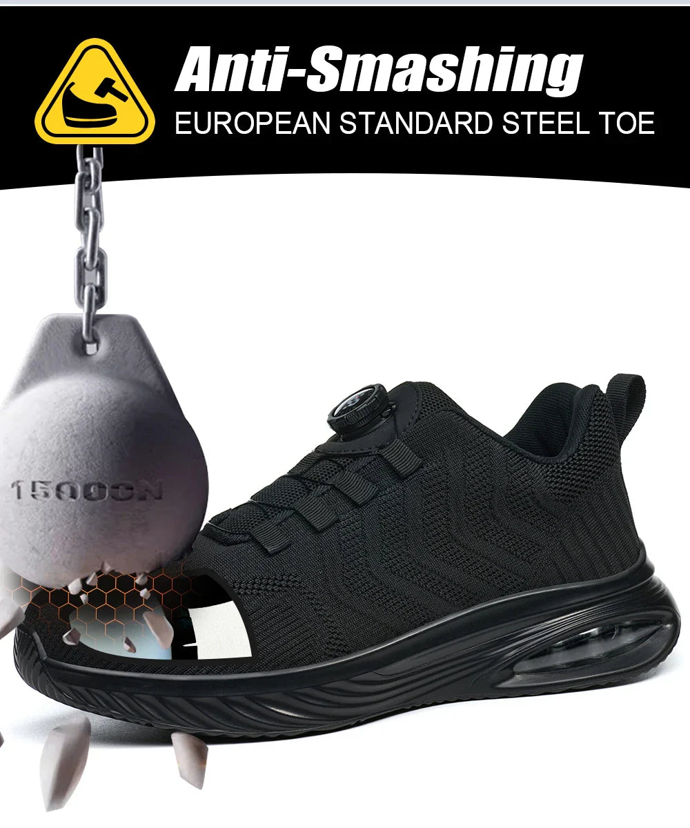 Men's Safety Shoes Anti-impact Lightweight Breathable Plastic Cap Toe Work Shoes Fashionable Button Design for Men