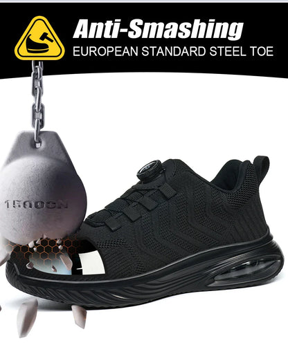 Men's Safety Shoes Anti-impact Lightweight Breathable Plastic Cap Toe Work Shoes Fashionable Button Design for Men