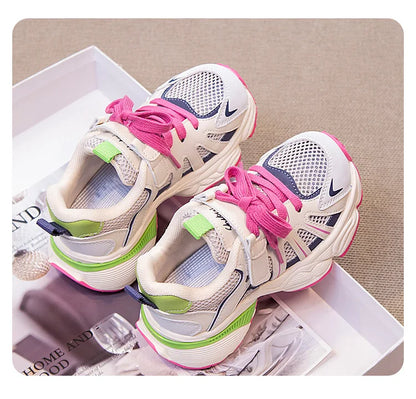 Spring and Autumn Children Sports Shoes Unisex Kids Sneakers Mesh Upper Breathable Basketball Shoes Tennis Casual Flats Footwear