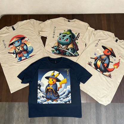 Anime Short Sleeve T Shirt Man Women Samurai Squirtle Pikachu Print Cotton Graphic Tee Summer 2026 Streetwear Casual Top