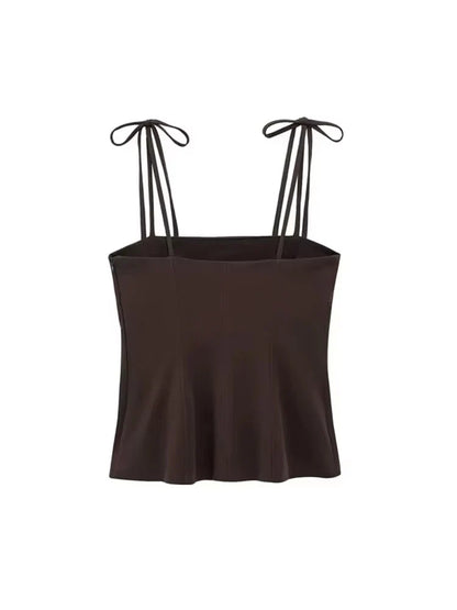 Women's Fashion Tank Top with Bows Straight Neck Thin Straps Female Camis Mujer  Stylish Summer Top