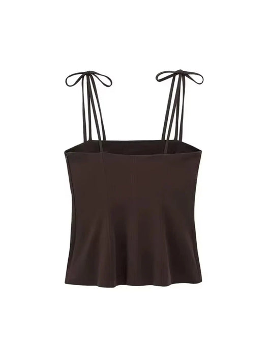 Women's Fashion Tank Top with Bows Straight Neck Thin Straps Female Camis Mujer  Stylish Summer Top