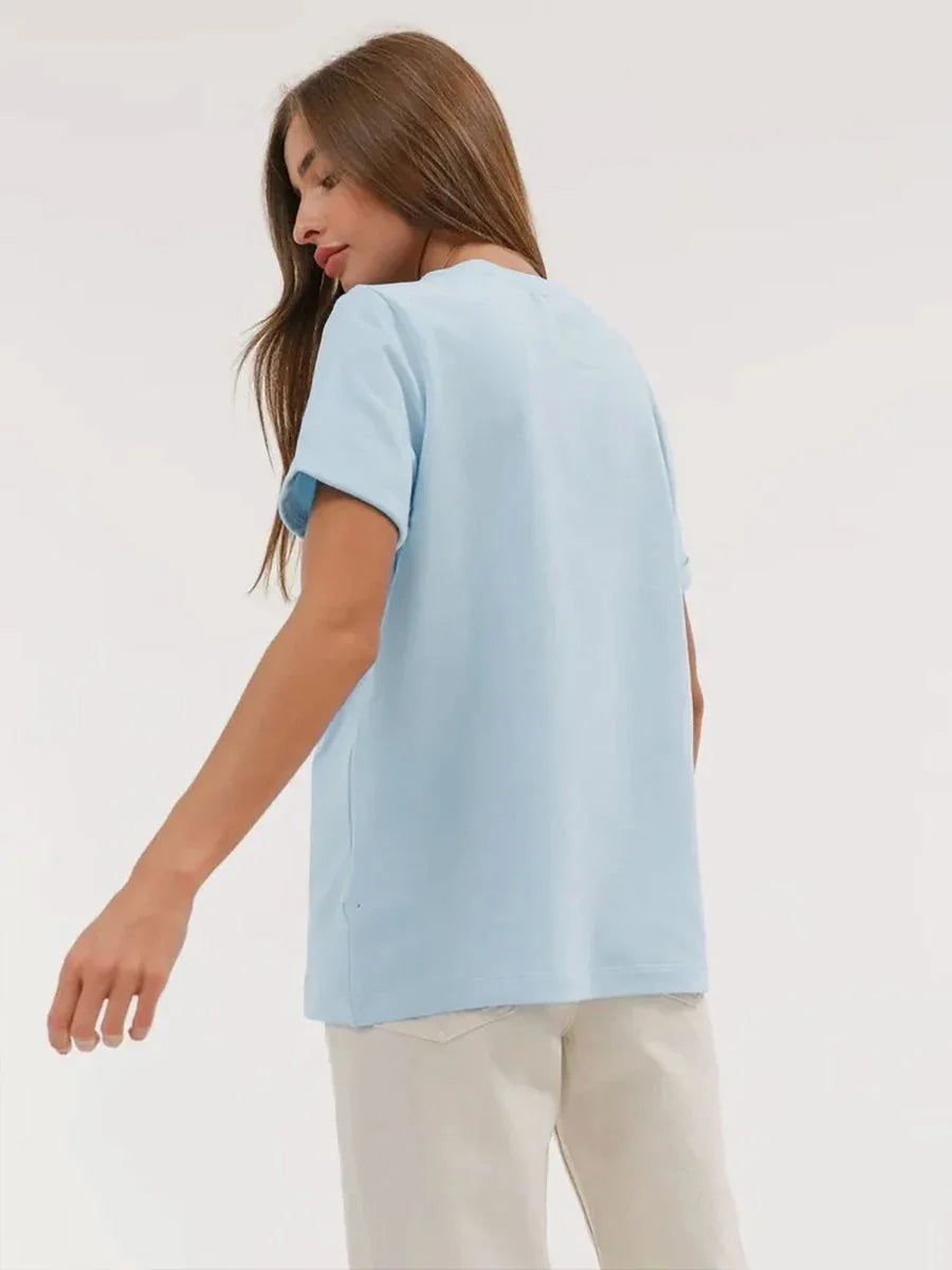 Summer 100% Cotton Women's T-shirt Bottoming Basic Fashionable Solid Lady Short Sleeve Loose Tops Shirts 230g/㎡ Tops