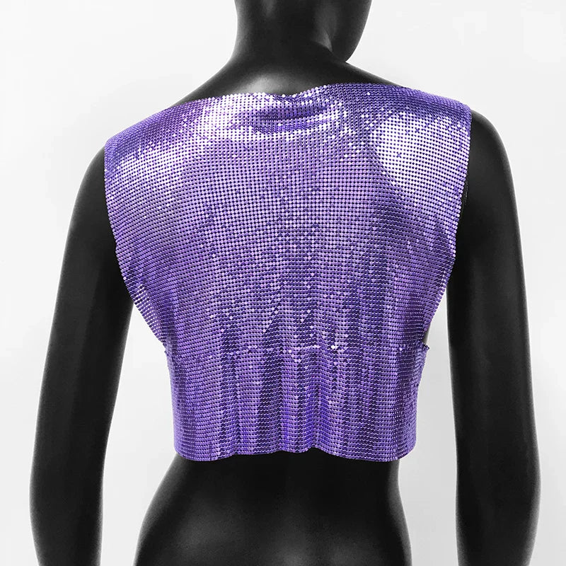 Sexy Metal Sequin Tank Top For Women y2k Summer Beach Backless Crop Top Rave Festival Club Outfits Camisole