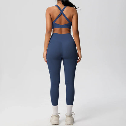 Women 2pcs Patchwork Sport Yoga Suit Training Sleeveless Sport Gym Tops  Tummy Control Slimming Booty Leggings Yoga Suit Sports