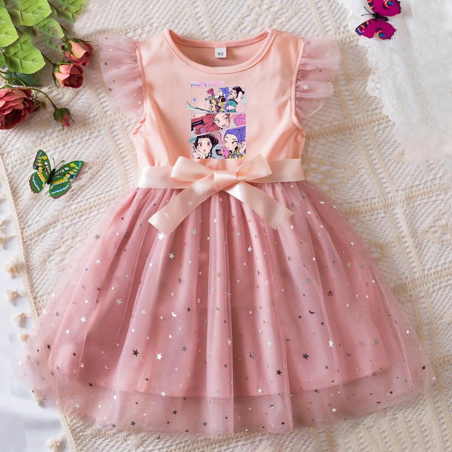 Rumi Girls Sequin Tutu Dress with Bow Flutter Sleeves Summer Princess Party Outfit for Toddler Kids 2-6 Years