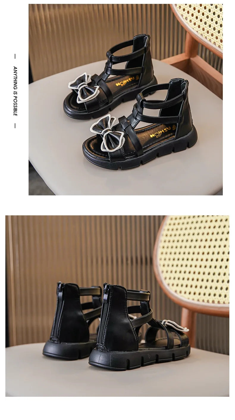 Girls Sandals Summer 2025 New Fashion Children Roman Shoes Middle and Large Children Soft Open Toe Little Girl Princess Shoes