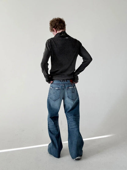 Y2K Vintage Baggy Jeans Men Harajuku Streetwear Wide Leg Denim Pants American Style Distressed Rough Edges Unisex Ripped Jeans
