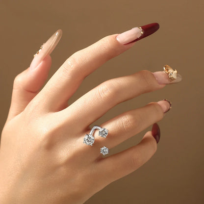 Three Stone Open Bypass Rings 925 Sterling Silver Round Cut Moissanite Women Ring Dainty Personalized Jewelry for Party