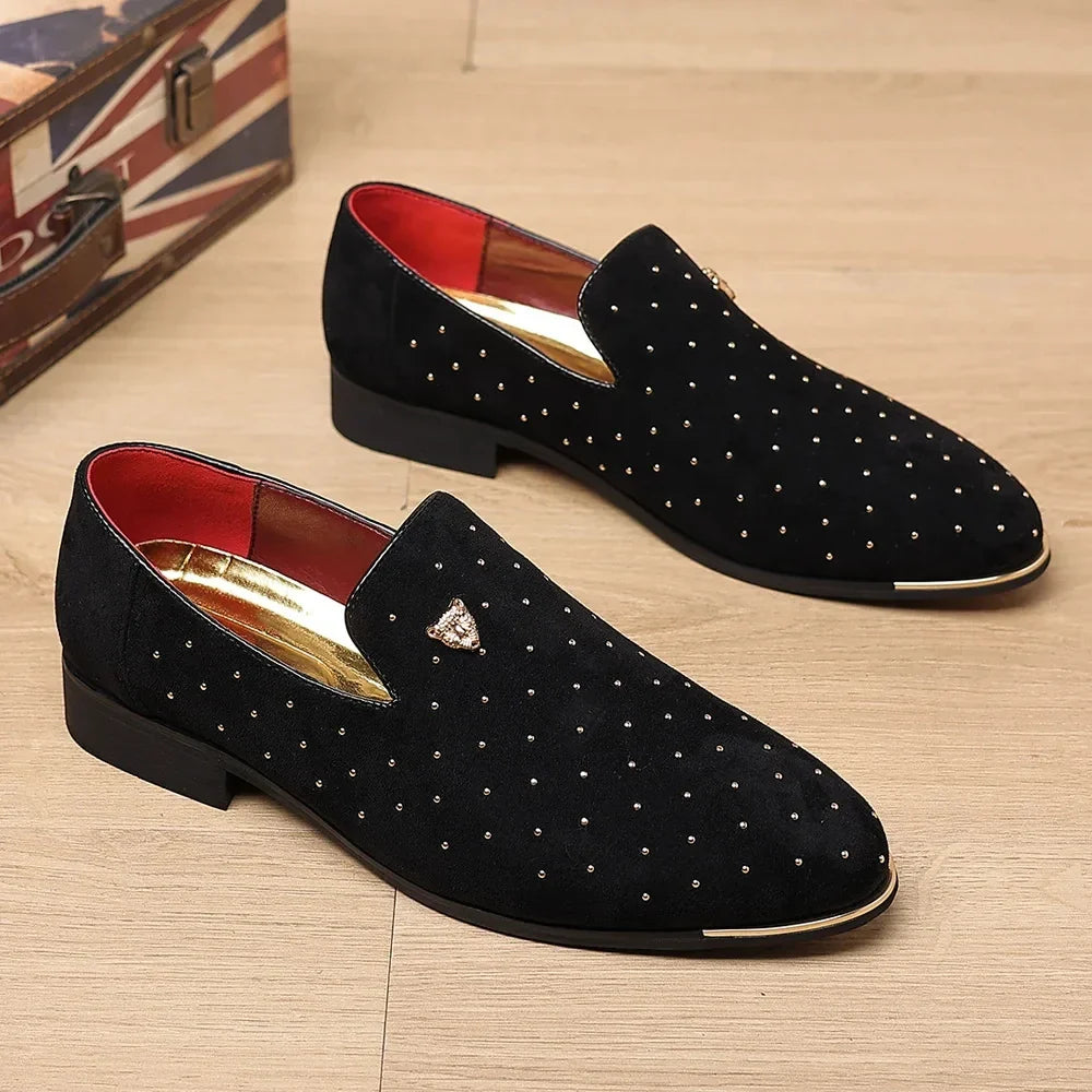 Men's Suede Leather Casual Shoes Mens Fashion Slip-on Rivets Party Wedding Loafers Moccasins Men Light Comfortable Driving Flats