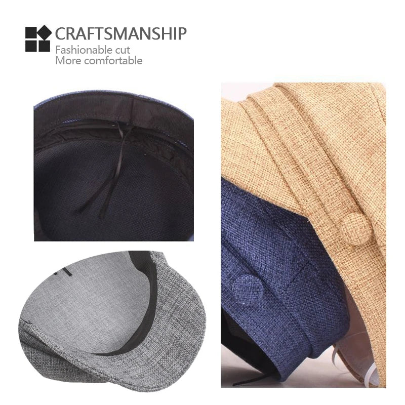 Fashion Solid Visor Military Hat spring and Autumn Linen Breathable Beret Cap For Women Retro England Style Flat Cap