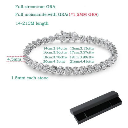 Brilliant Cut Flower Moissanite Tennis Bracelet for Women 1.5mm Gem Full Diamond 925 Sterling Silver Plated 18K Jewelry