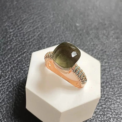 10.6mm Topaz Ring For Women Inlay Light Blue Zircon Candy Water Drop Crystal Ring Rose Gold Plated Jewelry Gift