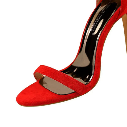 Women Gladiator Stiletto Classic Ankle Strap Holiday Beach Sandals Lady Fashion Suede 8cm 11cm High Heels Sexy Red Brown Sandles
