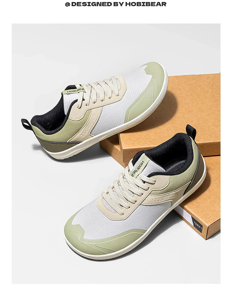 Wide Toe Shoes Mens Womens Minimalist Mesh Artificial Leather Sneakers Lace Up Lightweight Breathable Walking Shoes