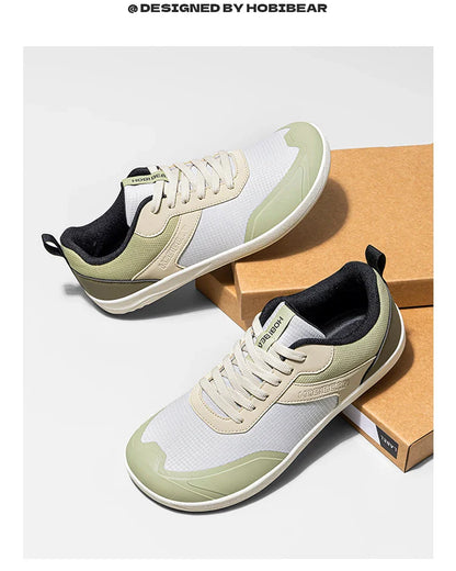 Wide Toe Shoes Mens Womens Minimalist Mesh Artificial Leather Sneakers Lace Up Lightweight Breathable Walking Shoes