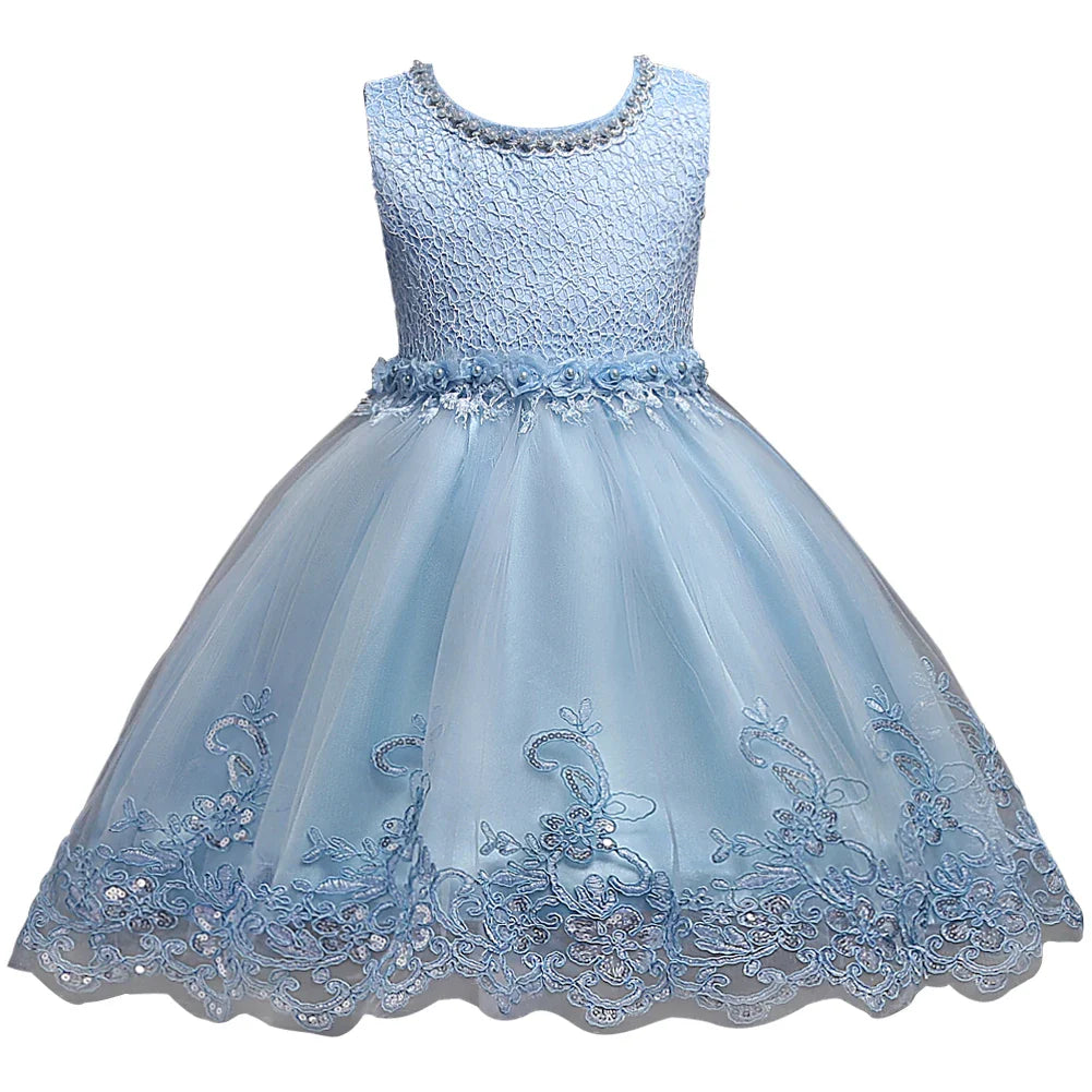 Girl Princess Dress of Korean style sleeveless beaded children's dress dress princess dress lace dress performance