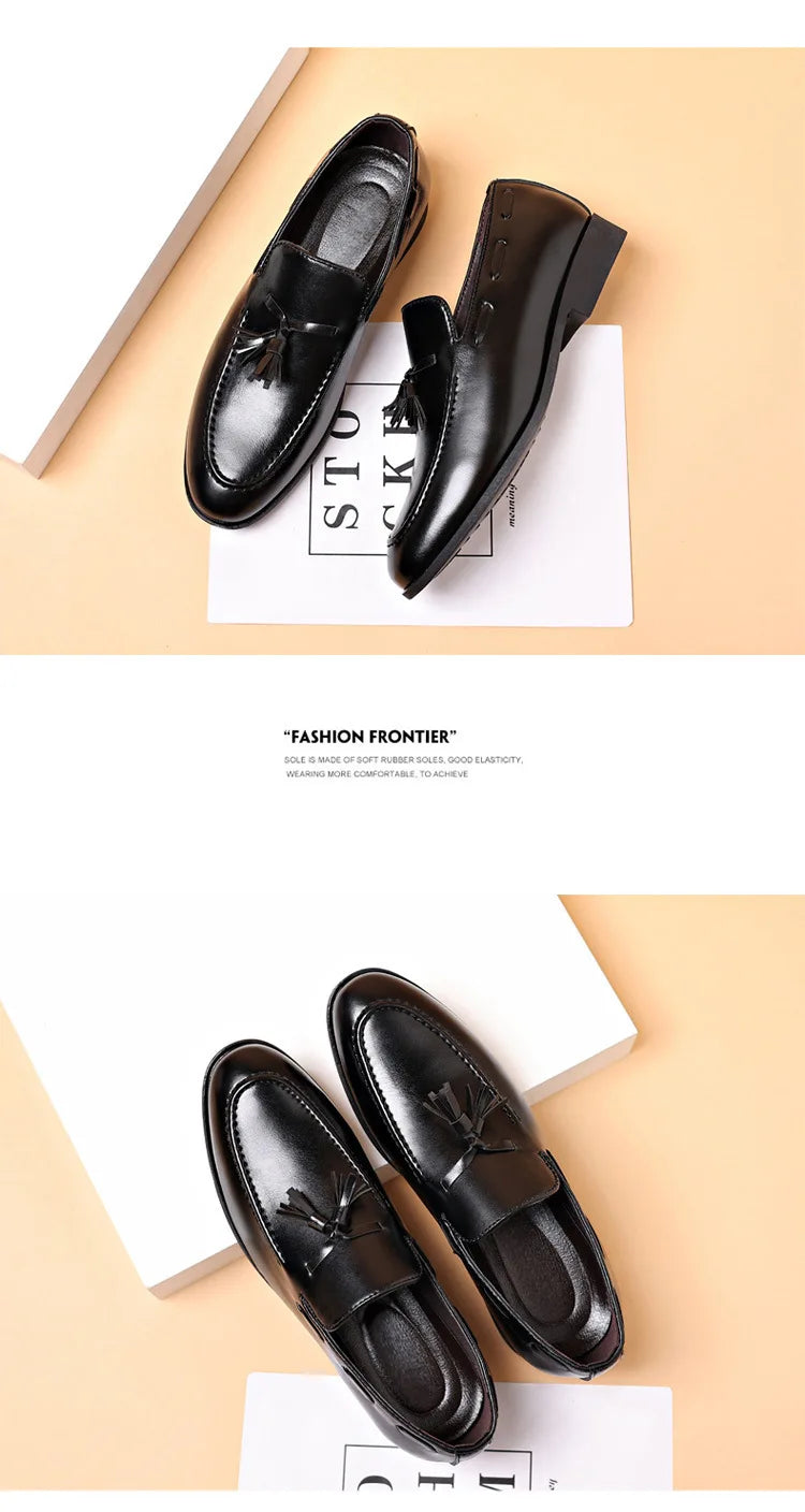 Summer New Large Size Men's Leather Shoes Business Formal Casual Wedding Knot Shoes round Toe Flat Heel Rubber Outsole