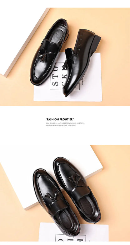 Summer New Large Size Men's Leather Shoes Business Formal Casual Wedding Knot Shoes round Toe Flat Heel Rubber Outsole