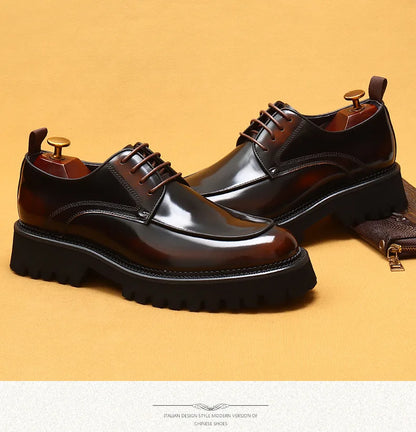 Men Oxford Brogue Genuine Leather Shoes Black Brown Classic Style Platform Lace Up Formal Shoes Wedding Office Dress Shoes Men