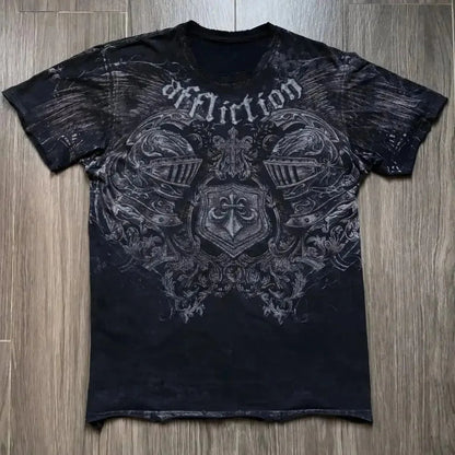 Camiseta masculina europeia e americana com estampa de caveira, confortável e respirável, gola redonda, moda de rua, top para ambientes externos