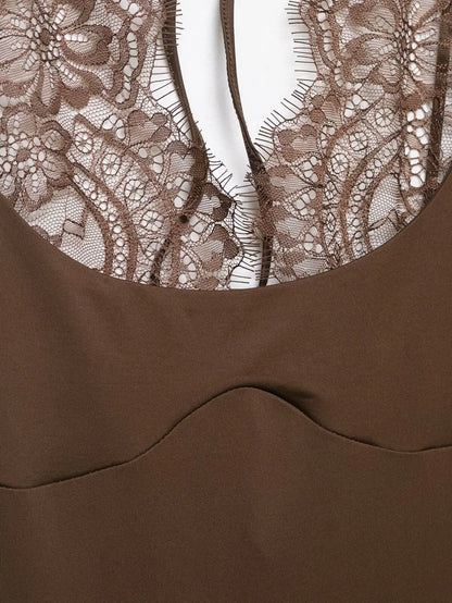Women Sexy Slim Bodysuits Chic Lace Partwork Sleeveless Fashion Backless Sling Tops 2026 Newest Lady Casual Playsuit