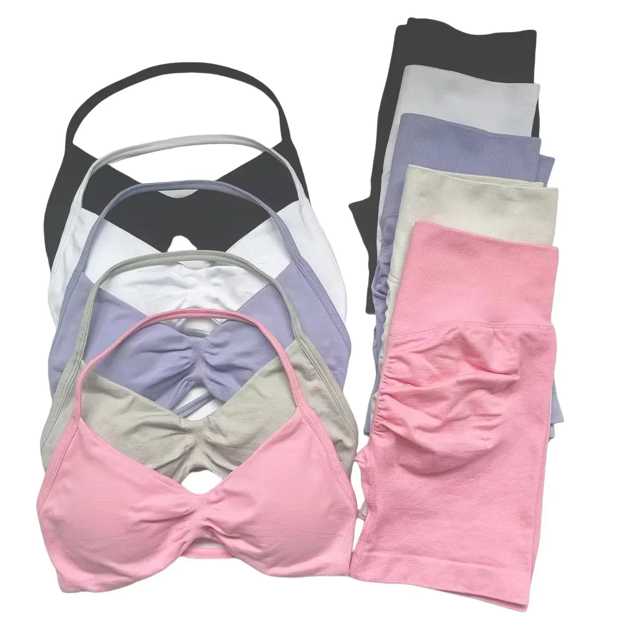 Impact Womens 2 Piece Yoga Set Strappy Seamless Sports Bra and High Waist Scrunch Shorts for Gym Workout and Fitness Training