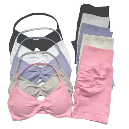 Impact Womens 2 Piece Yoga Set Strappy Seamless Sports Bra and High Waist Scrunch Shorts for Gym Workout and Fitness Training