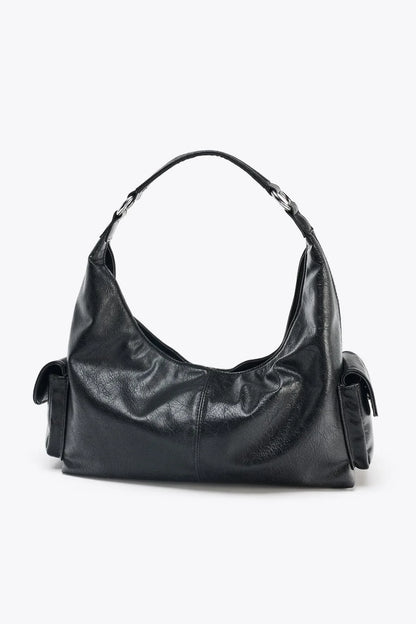 WOMEN'S CRACKLED EFFECT POCKET BAG, New Luxury Designer Punk Style Shoulder Hobo Bag, Multiple pockets Motorcycle Bag for Women