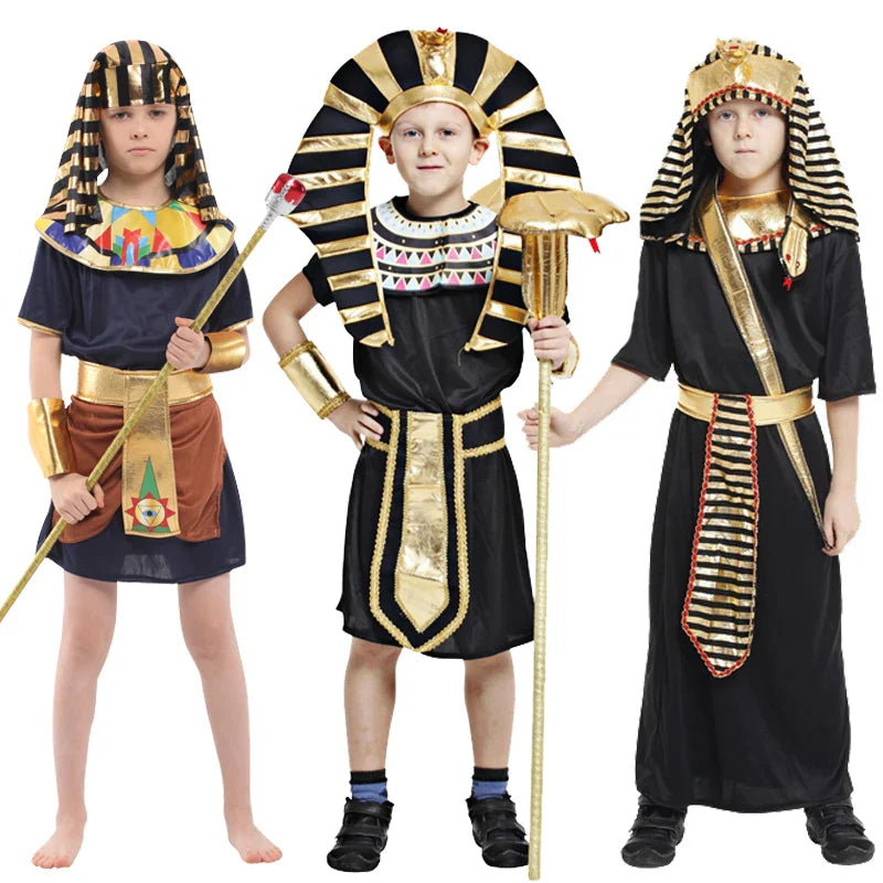 Child Ancient Egyptian King Pharaoh Cosplay Kids Fancy Dress Historical Theme Party Costume
