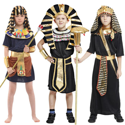 Child Ancient Egyptian King Pharaoh Cosplay Kids Fancy Dress Historical Theme Party Costume