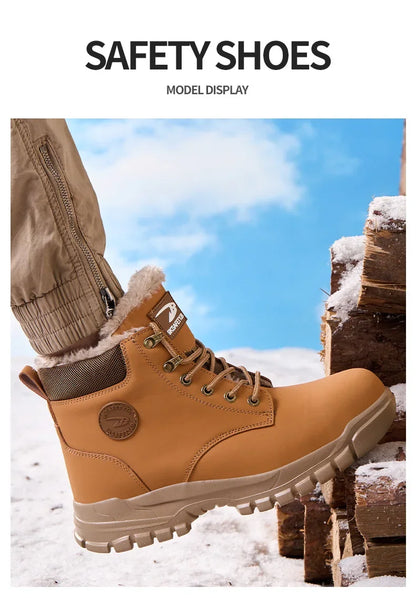 Winter Warm Men's Work Safety Boots Waterproof Rugged Steel Toe Shoes Sneakers Safety Protection Coldproof