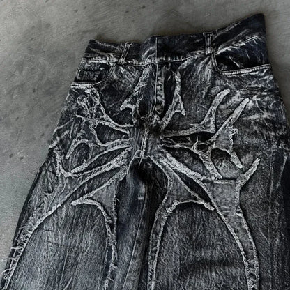 Vintage Y2K Baggy Jeans Splicing embroidery Pattern high quality jeans Hip Hop Gothic Streetwear men women Casual wide leg jeans