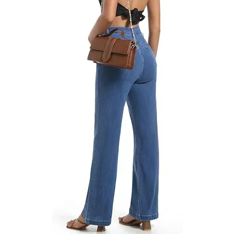 Ins Fashion Jeans Women Comfortable High Waisted White Jeans Girls Thin Stretch Denim Pants Female Straight Leg Trousers
