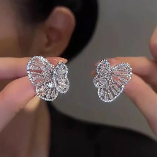 Novel Double Layers Stud Earrings with Sparkling Crystal Cubic Zirconia Romantic Women’s Earrings Wedding Party Jewelry