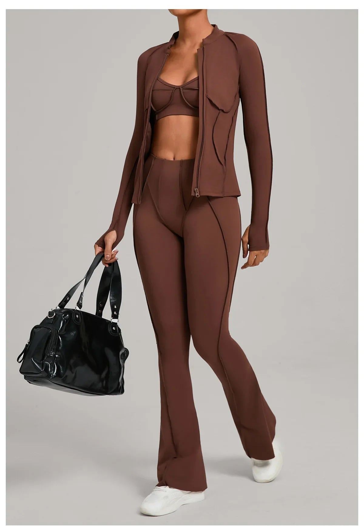 Gym Casual Yoga Set for Women Outdoor Running Fitness Outfit Autumn Winter Tight Sports Three-Piece Set Zipper Coat+bras+pants