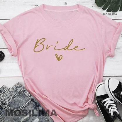 Women Cotton T Shirt Team Bride Bachelorette Party Shower Hen Party Bridesmaid Print T-Shirt 2024 Girls Wedding Female Tops