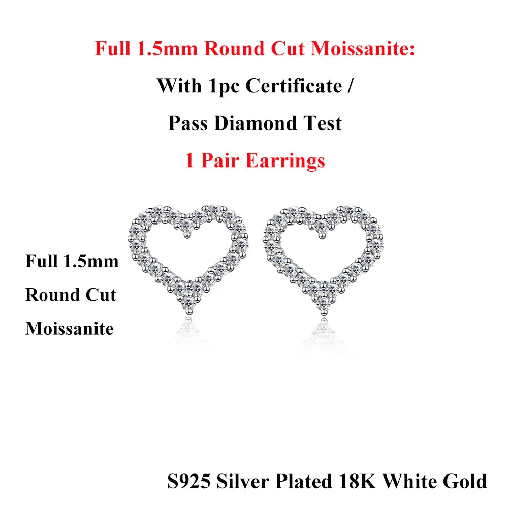 Heart Shape Full D Color Moissanite Link Bracelet Pendant for Women Girls S925 Silver Lab Diamond Chain Bracelets Earrings